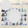 Ambesonne Christmas Place Mats Set of 4, Watercolor Christmas Theme Fir Trees Abstract Silhouettes Illustration, Washable Fabric Placemats for Dining Table, Standard Size, Green Seafoam