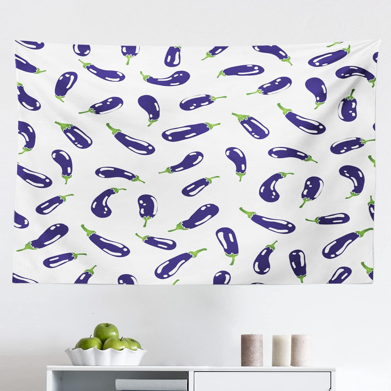 imageAmbesonne Eggplant Tapestry Eggplants on a Plain Background Delicious Dishes Food Cartoon Repetition Fabric Wall Hanging Decor for Bedroom Living Room Dorm 28 X 23 Purple and WhitePurple White