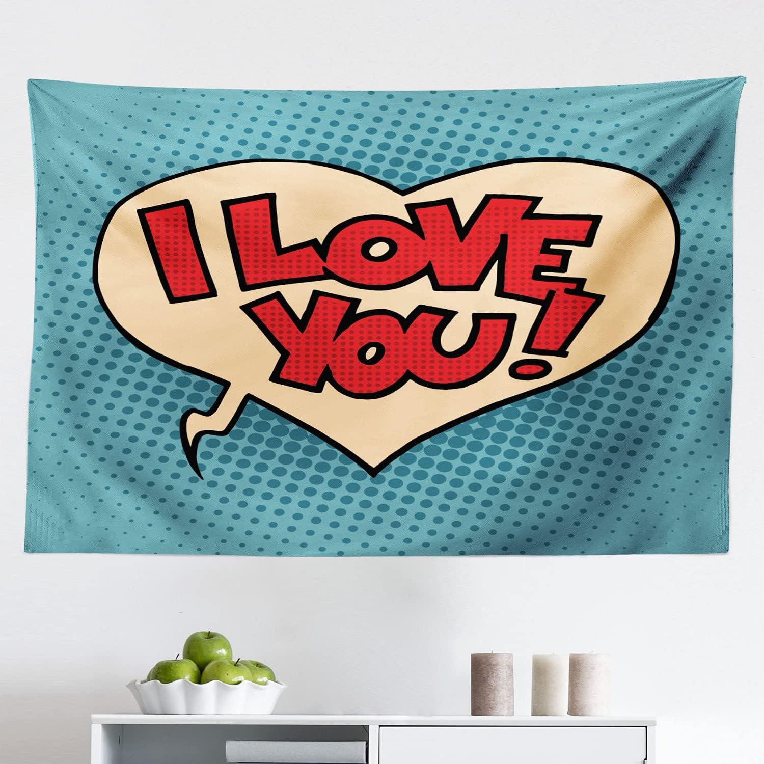 imageAmbesonne I Love You Tapestry Pop Art Style Retro Comic Strip Love Bubble Cartoon Graphic Fabric Wall Hanging Decor for Bedroom Living Room Dorm 28 X 23 Petrol Blue Red IvoryPetrol Blue Red Ivory