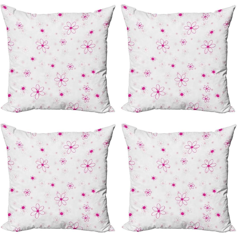 imageAmbesonne Cartoon Throw Pillow Cover Set of 4 Pattern with Flying Fairies Setting on Moon Riding Swan Stick Square Cushion Covers Decor for Bed Couch Sofa 18x18 Rose Earth Yellow PinkMagenta Fuchsia White