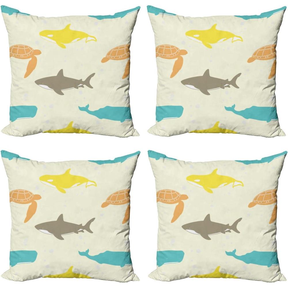 imageAmbesonne Cartoon Throw Pillow Cover Set of 4 Pattern with Flying Fairies Setting on Moon Riding Swan Stick Square Cushion Covers Decor for Bed Couch Sofa 18x18 Rose Earth Yellow PinkIvory Taupe Peach