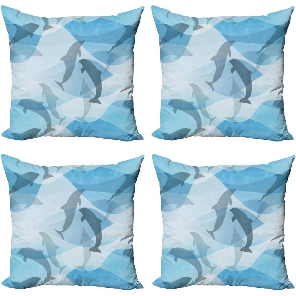 imageAmbesonne Cartoon Throw Pillow Cover Set of 4 Pattern with Flying Fairies Setting on Moon Riding Swan Stick Square Cushion Covers Decor for Bed Couch Sofa 18x18 Rose Earth Yellow PinkBlue and Grey