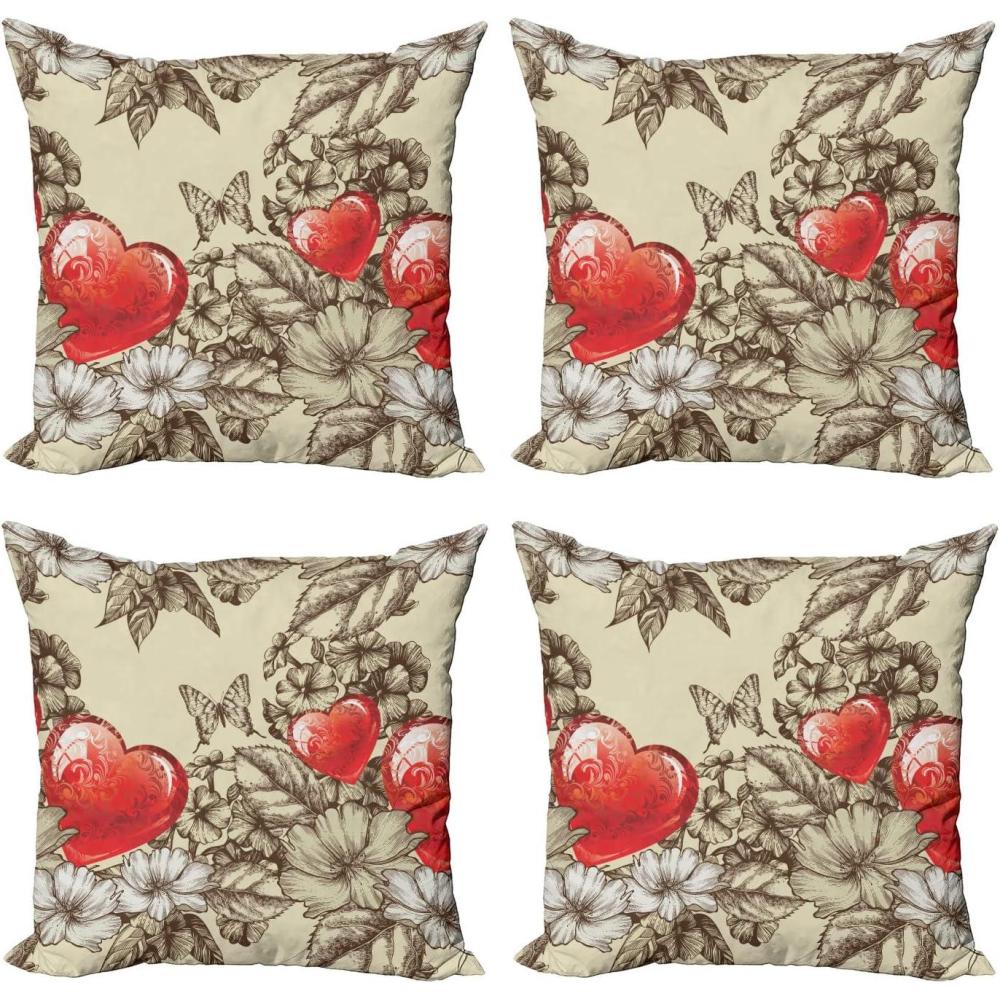 imageAmbesonne Cartoon Throw Pillow Cover Set of 4 Pattern with Flying Fairies Setting on Moon Riding Swan Stick Square Cushion Covers Decor for Bed Couch Sofa 18x18 Rose Earth Yellow PinkBeige Brown Red