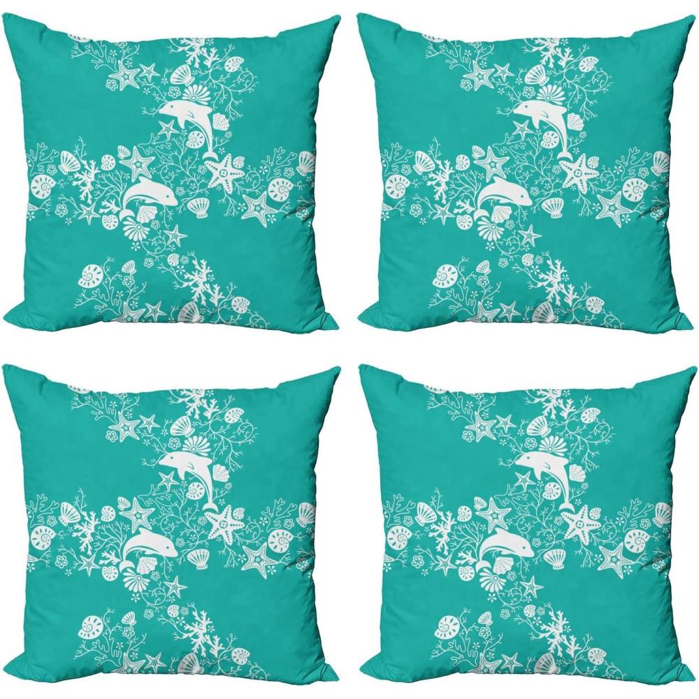 imageAmbesonne Cartoon Throw Pillow Cover Set of 4 Pattern with Flying Fairies Setting on Moon Riding Swan Stick Square Cushion Covers Decor for Bed Couch Sofa 18x18 Rose Earth Yellow PinkSea Green White