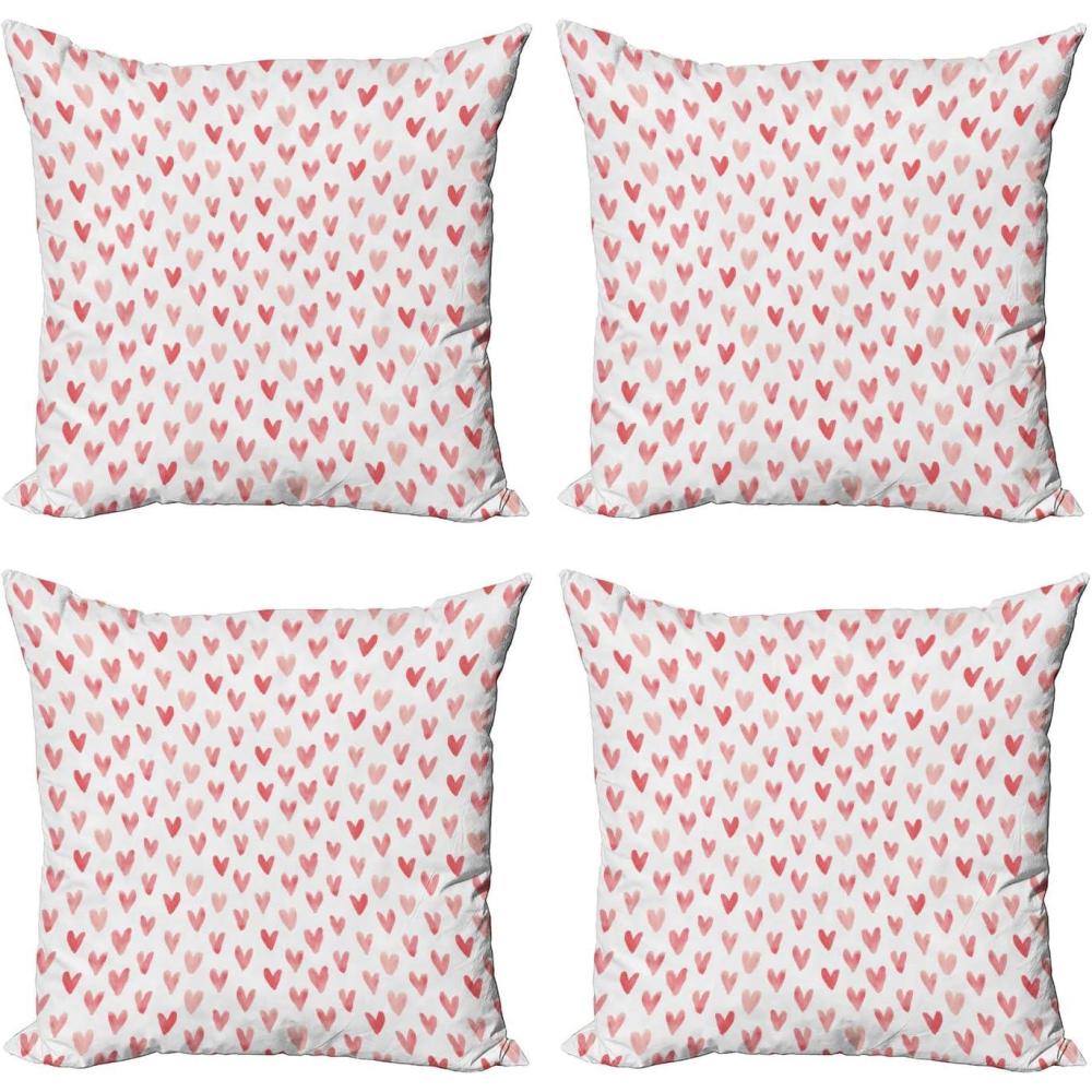 imageAmbesonne Cartoon Throw Pillow Cover Set of 4 Pattern with Flying Fairies Setting on Moon Riding Swan Stick Square Cushion Covers Decor for Bed Couch Sofa 18x18 Rose Earth Yellow PinkDark Coral and White