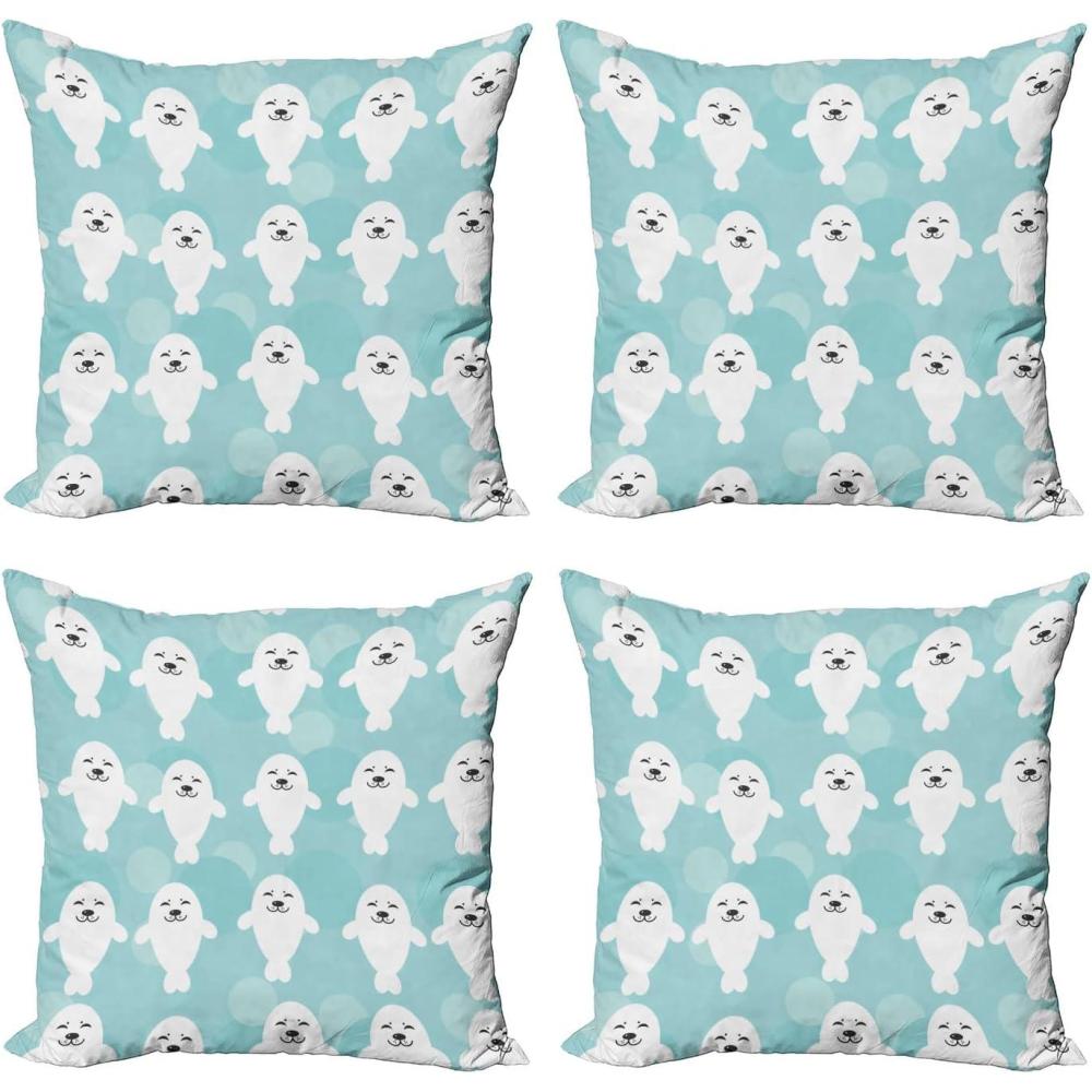 imageAmbesonne Cartoon Throw Pillow Cover Set of 4 Pattern with Flying Fairies Setting on Moon Riding Swan Stick Square Cushion Covers Decor for Bed Couch Sofa 18x18 Rose Earth Yellow PinkTurquoise Pale Blue