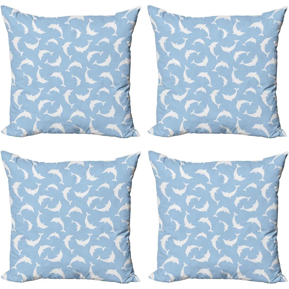 imageAmbesonne Cartoon Throw Pillow Cover Set of 4 Pattern with Flying Fairies Setting on Moon Riding Swan Stick Square Cushion Covers Decor for Bed Couch Sofa 18x18 Rose Earth Yellow PinkPale Blue White