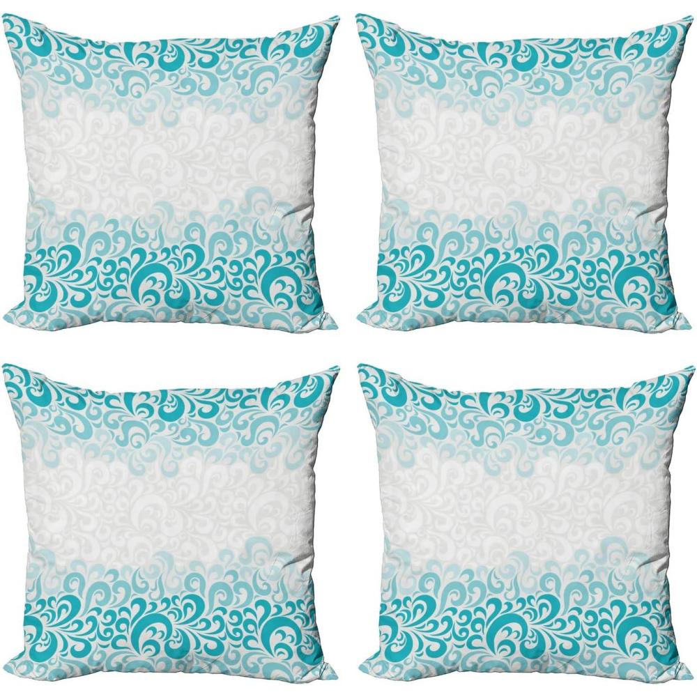 imageAmbesonne Cartoon Throw Pillow Cover Set of 4 Pattern with Flying Fairies Setting on Moon Riding Swan Stick Square Cushion Covers Decor for Bed Couch Sofa 18x18 Rose Earth Yellow PinkTeal Turquoise White