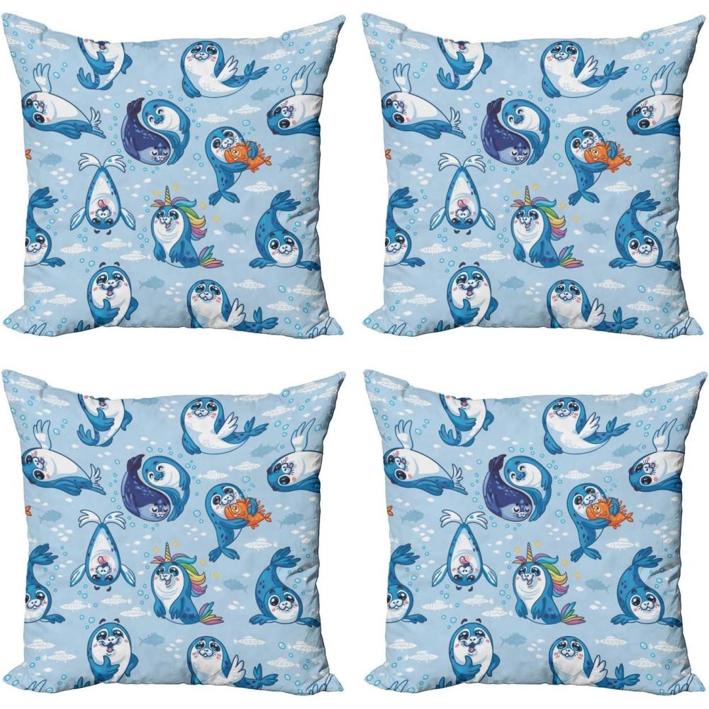imageAmbesonne Cartoon Throw Pillow Cover Set of 4 Pattern with Flying Fairies Setting on Moon Riding Swan Stick Square Cushion Covers Decor for Bed Couch Sofa 18x18 Rose Earth Yellow PinkBlue White Marigold