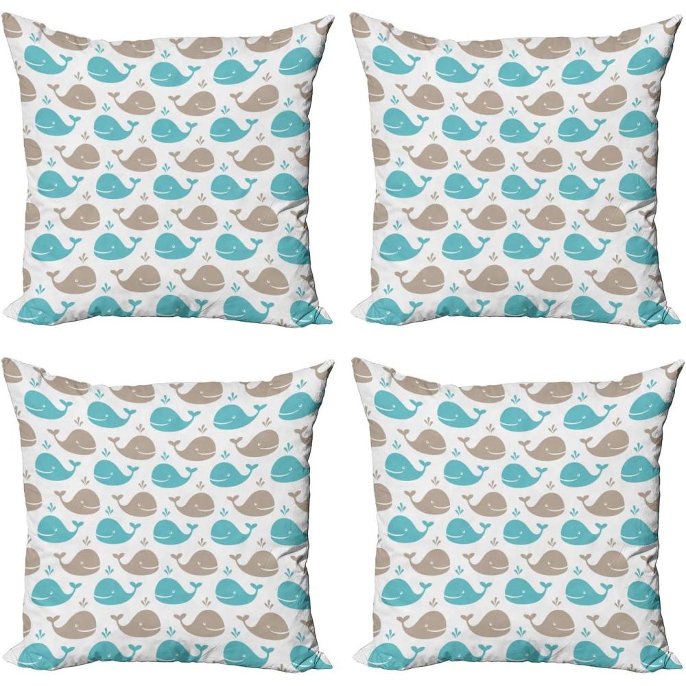 imageAmbesonne Cartoon Throw Pillow Cover Set of 4 Pattern with Flying Fairies Setting on Moon Riding Swan Stick Square Cushion Covers Decor for Bed Couch Sofa 18x18 Rose Earth Yellow PinkTan Turquoise White