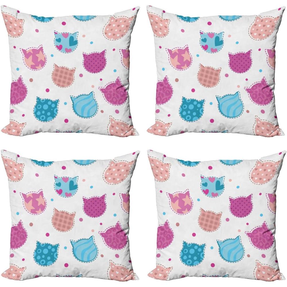 imageAmbesonne Cartoon Throw Pillow Cover Set of 4 Pattern with Flying Fairies Setting on Moon Riding Swan Stick Square Cushion Covers Decor for Bed Couch Sofa 18x18 Rose Earth Yellow PinkFuchsia and Blue
