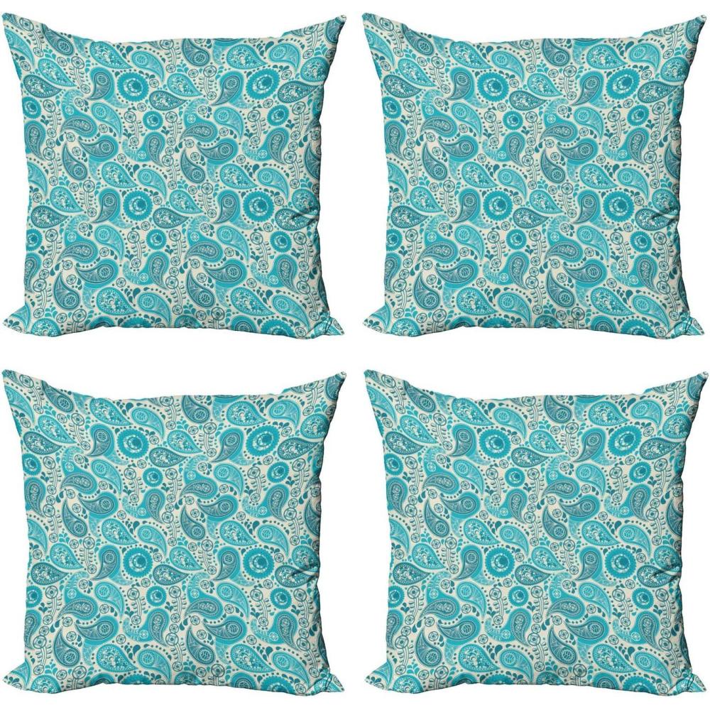 imageAmbesonne Cartoon Throw Pillow Cover Set of 4 Pattern with Flying Fairies Setting on Moon Riding Swan Stick Square Cushion Covers Decor for Bed Couch Sofa 18x18 Rose Earth Yellow PinkAqua Teal