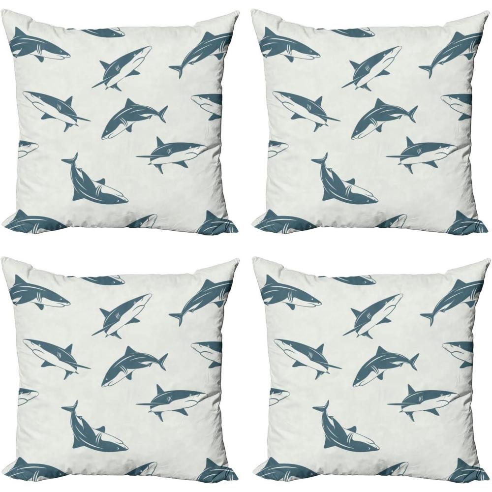 imageAmbesonne Cartoon Throw Pillow Cover Set of 4 Pattern with Flying Fairies Setting on Moon Riding Swan Stick Square Cushion Covers Decor for Bed Couch Sofa 18x18 Rose Earth Yellow PinkSlate Blue and Eggshell
