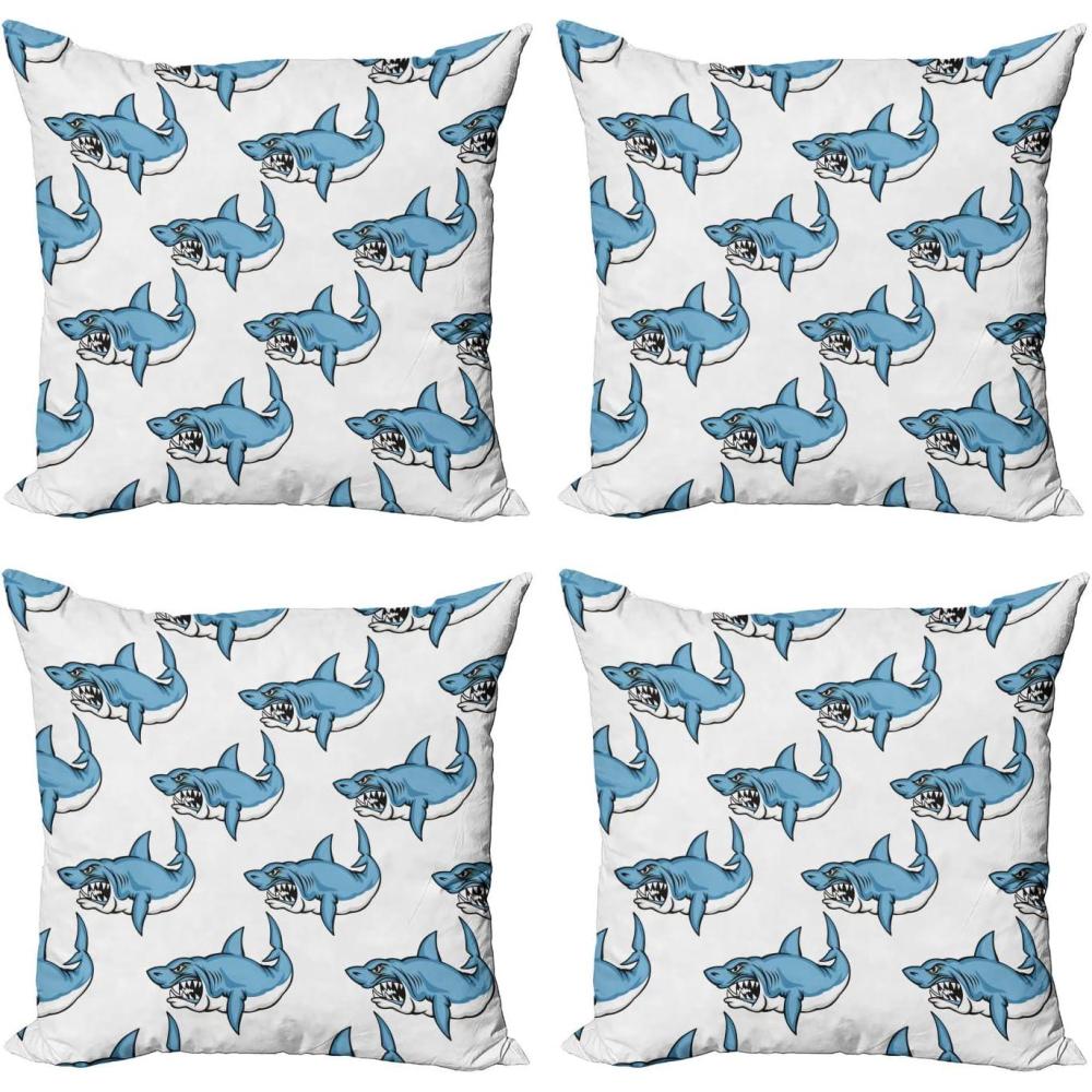 imageAmbesonne Cartoon Throw Pillow Cover Set of 4 Pattern with Flying Fairies Setting on Moon Riding Swan Stick Square Cushion Covers Decor for Bed Couch Sofa 18x18 Rose Earth Yellow PinkBlue White