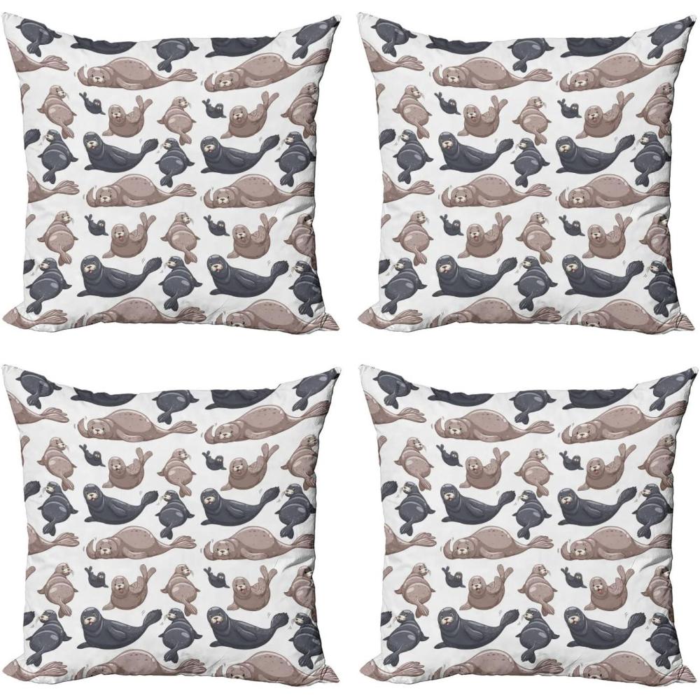 imageAmbesonne Cartoon Throw Pillow Cover Set of 4 Pattern with Flying Fairies Setting on Moon Riding Swan Stick Square Cushion Covers Decor for Bed Couch Sofa 18x18 Rose Earth Yellow PinkCadet Blue Mauve