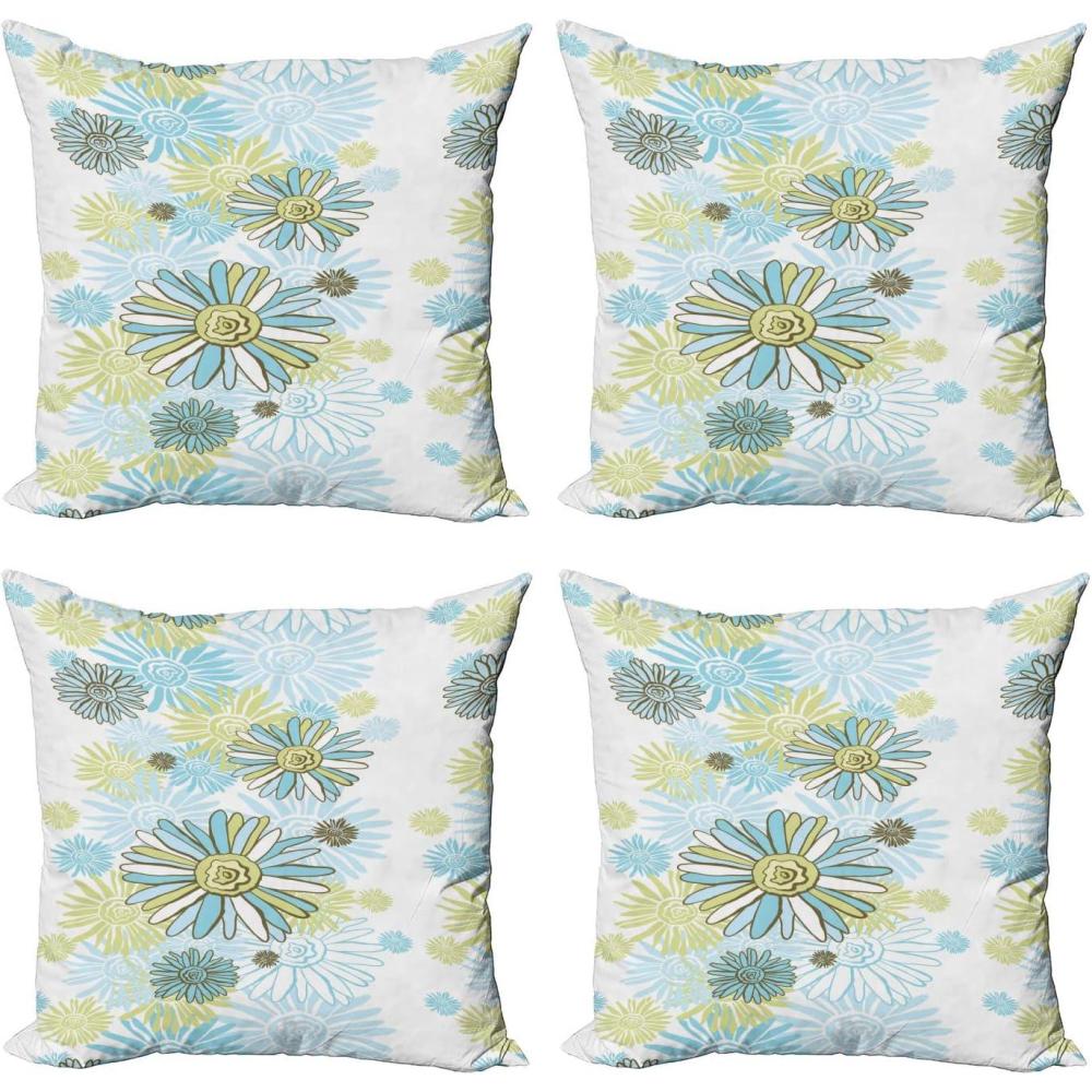 imageAmbesonne Cartoon Throw Pillow Cover Set of 4 Pattern with Flying Fairies Setting on Moon Riding Swan Stick Square Cushion Covers Decor for Bed Couch Sofa 18x18 Rose Earth Yellow PinkPale Green Dark Green
