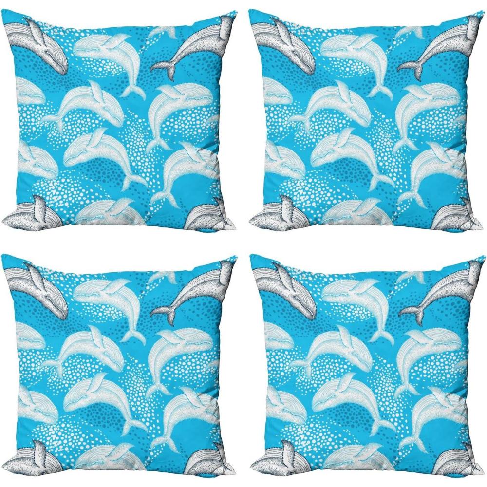 imageAmbesonne Cartoon Throw Pillow Cover Set of 4 Pattern with Flying Fairies Setting on Moon Riding Swan Stick Square Cushion Covers Decor for Bed Couch Sofa 18x18 Rose Earth Yellow PinkBlue Grey