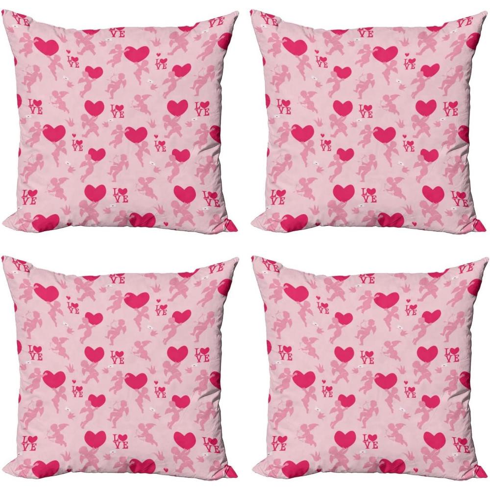 imageAmbesonne Cartoon Throw Pillow Cover Set of 4 Pattern with Flying Fairies Setting on Moon Riding Swan Stick Square Cushion Covers Decor for Bed Couch Sofa 18x18 Rose Earth Yellow PinkRose Pink