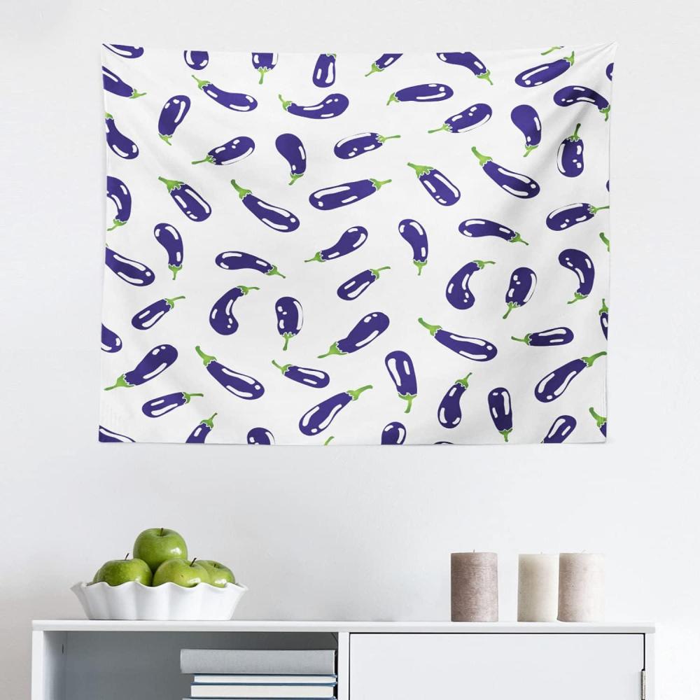 imageAmbesonne Eggplant Tapestry Eggplants on a Plain Background Delicious Dishes Food Cartoon Repetition Fabric Wall Hanging Decor for Bedroom Living Room Dorm 28 X 23 Purple and WhitePurple White