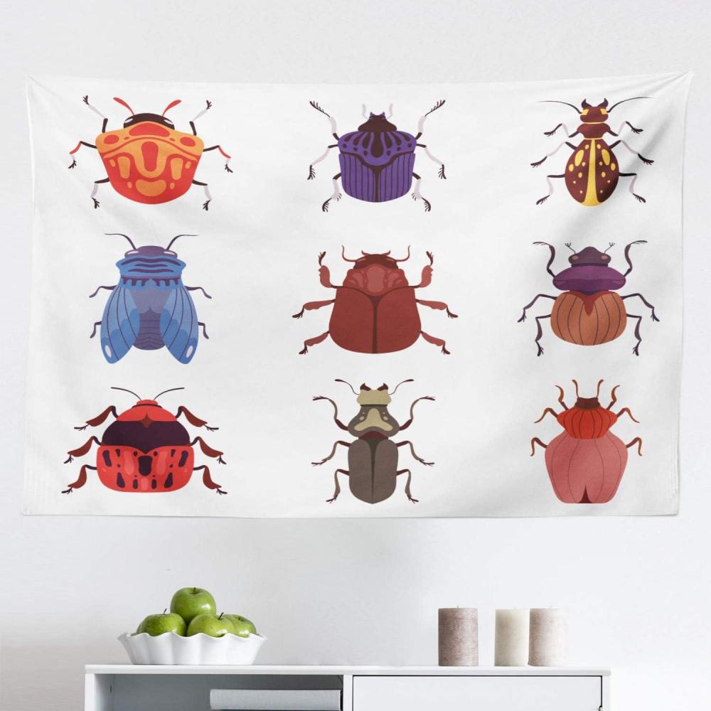 imageAmbesonne Insects Tapestry Bug Fauna Illustration Various Creeping Species in Colorful Cartoon Style Graphic Fabric Wall Hanging Decor for Bedroom Living Room Dorm 28 X 23 Multicolor45 X 30