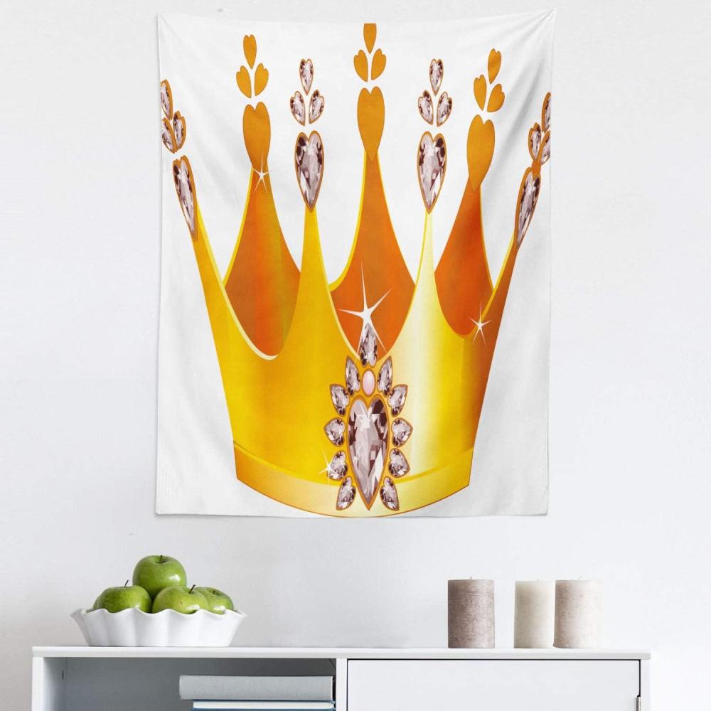imageAmbesonne Queen Tapestry Tiara Cartoon Style Cartoon Accessory Hearts Floral Details Tale Character Fabric Wall Hanging Decor for Bedroom Living Room Dorm 30 X 45 MulticolorMulticolor
