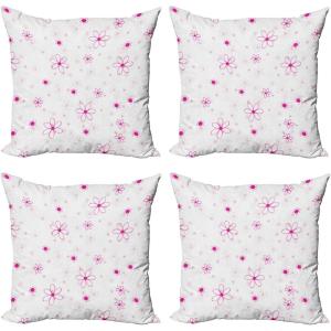 Ambesonne Cartoon Throw Pillow Cover Set of 4, Pattern with Flying Fairies Setting on Moon Riding Swan Stick, Square Cushion Covers Decor for Bed Couch Sofa, 18″x18″, Rose Earth Yellow Pink(Magenta Fuchsia White)