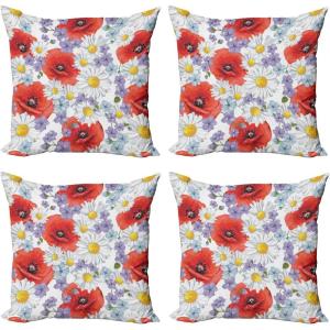 Ambesonne Cartoon Throw Pillow Cover Set of 4, Pattern with Flying Fairies Setting on Moon Riding Swan Stick, Square Cushion Covers Decor for Bed Couch Sofa, 18″x18″, Rose Earth Yellow Pink(Lavender Scarlet)