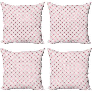 Ambesonne Cartoon Throw Pillow Cover Set of 4, Pattern with Flying Fairies Setting on Moon Riding Swan Stick, Square Cushion Covers Decor for Bed Couch Sofa, 18″x18″, Rose Earth Yellow Pink(Red Rose White)