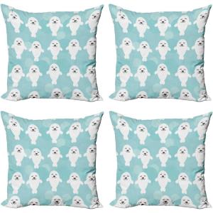 Ambesonne Cartoon Throw Pillow Cover Set of 4, Pattern with Flying Fairies Setting on Moon Riding Swan Stick, Square Cushion Covers Decor for Bed Couch Sofa, 18″x18″, Rose Earth Yellow Pink(Turquoise Pale Blue)