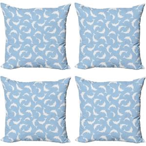 Ambesonne Cartoon Throw Pillow Cover Set of 4, Pattern with Flying Fairies Setting on Moon Riding Swan Stick, Square Cushion Covers Decor for Bed Couch Sofa, 18″x18″, Rose Earth Yellow Pink(Pale Blue White)