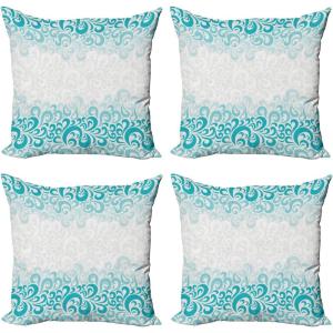 Ambesonne Cartoon Throw Pillow Cover Set of 4, Pattern with Flying Fairies Setting on Moon Riding Swan Stick, Square Cushion Covers Decor for Bed Couch Sofa, 18″x18″, Rose Earth Yellow Pink(Teal Turquoise White)