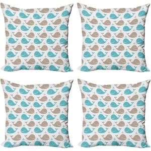 Ambesonne Cartoon Throw Pillow Cover Set of 4, Pattern with Flying Fairies Setting on Moon Riding Swan Stick, Square Cushion Covers Decor for Bed Couch Sofa, 18″x18″, Rose Earth Yellow Pink(Tan Turquoise White)