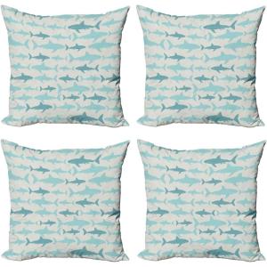 Ambesonne Cartoon Throw Pillow Cover Set of 4, Pattern with Flying Fairies Setting on Moon Riding Swan Stick, Square Cushion Covers Decor for Bed Couch Sofa, 18″x18″, Rose Earth Yellow Pink(Turquoise Beige Teal)
