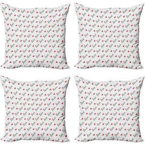 Ambesonne Cartoon Throw Pillow Cover Set of 4, Pattern with Flying Fairies Setting on Moon Riding Swan Stick, Square Cushion Covers Decor for Bed Couch Sofa, 18″x18″, Rose Earth Yellow Pink(Vermilion Black)