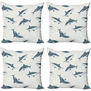 Ambesonne Cartoon Throw Pillow Cover Set of 4, Pattern with Flying Fairies Setting on Moon Riding Swan Stick, Square Cushion Covers Decor for Bed Couch Sofa, 18″x18″, Rose Earth Yellow Pink(Slate Blue and Eggshell)