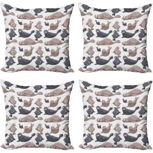 Ambesonne Cartoon Throw Pillow Cover Set of 4, Pattern with Flying Fairies Setting on Moon Riding Swan Stick, Square Cushion Covers Decor for Bed Couch Sofa, 18″x18″, Rose Earth Yellow Pink(Cadet Blue Mauve)
