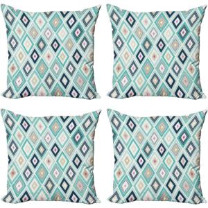 Ambesonne Cartoon Throw Pillow Cover Set of 4, Pattern with Flying Fairies Setting on Moon Riding Swan Stick, Square Cushion Covers Decor for Bed Couch Sofa, 18″x18″, Rose Earth Yellow Pink(Multicolor Turquoise)