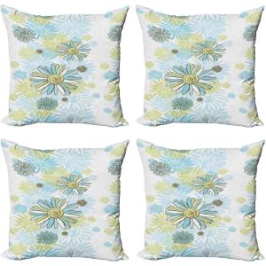 Ambesonne Cartoon Throw Pillow Cover Set of 4, Pattern with Flying Fairies Setting on Moon Riding Swan Stick, Square Cushion Covers Decor for Bed Couch Sofa, 18″x18″, Rose Earth Yellow Pink(Pale Green Dark Green)