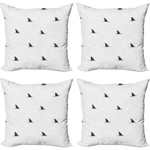 Ambesonne Cartoon Throw Pillow Cover Set of 4, Pattern with Flying Fairies Setting on Moon Riding Swan Stick, Square Cushion Covers Decor for Bed Couch Sofa, 18″x18″, Rose Earth Yellow Pink(White Black)