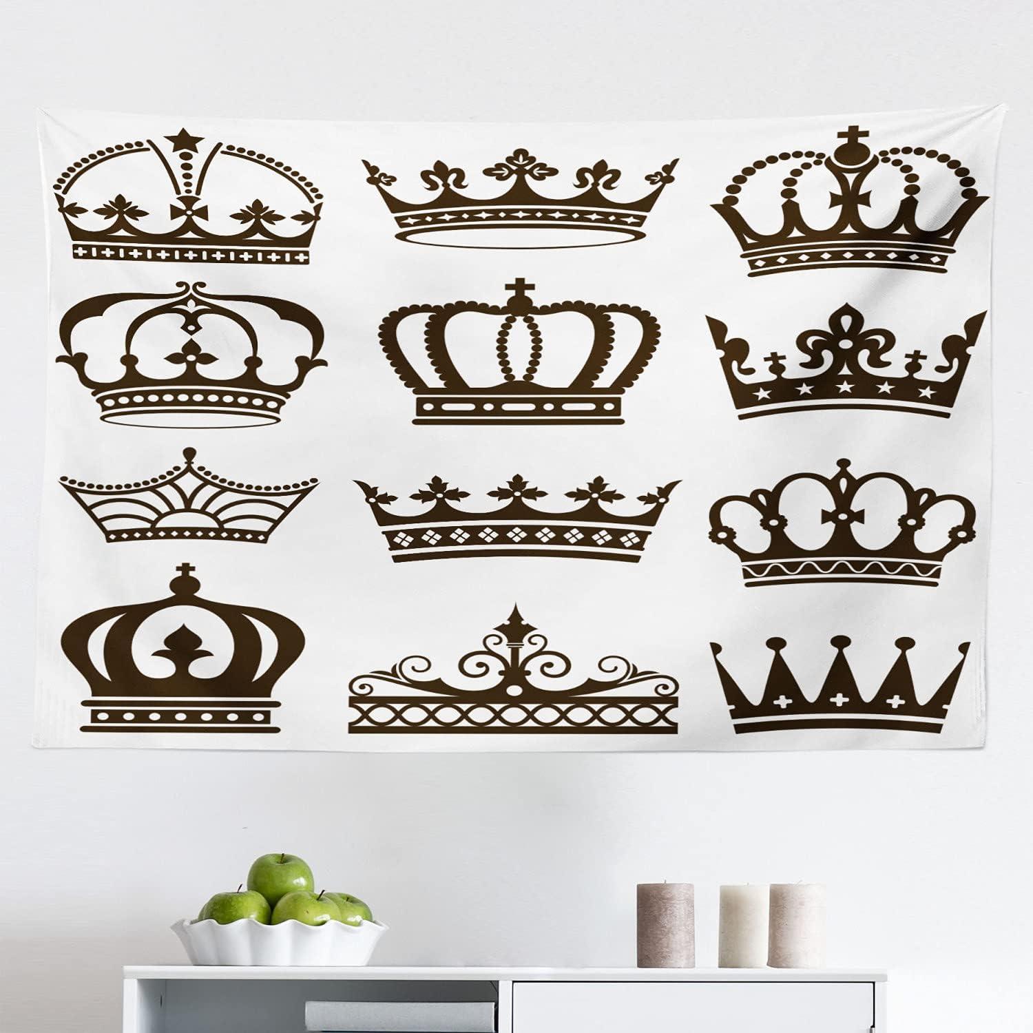 imageAmbesonne King Tapestry Royalty Crowns Tiaras for Reign Queen Prince Cartoon Desgin Fabric Wall Hanging Decor for Bedroom Living Room Dorm 45 X 30 Dark Green Brown WhiteDark Green Brown White