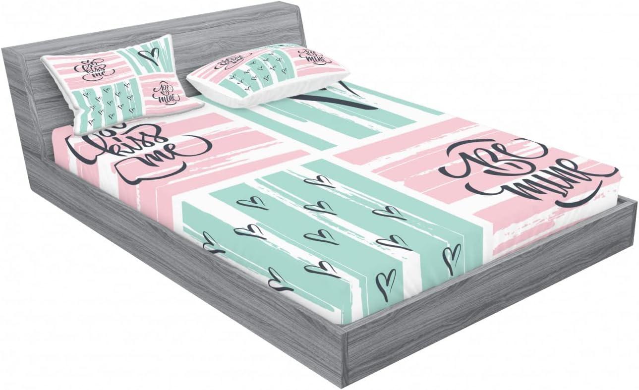 imageAmbesonne Love 2 Pack Fitted Sheet amp Pillow Sham Set Valentines Day Words 4 Pcs Bedding Decor Package Contains 2 Full Size Fitted Sheets amp 4 Pillow Covers Charcoal Grey Pale Pink