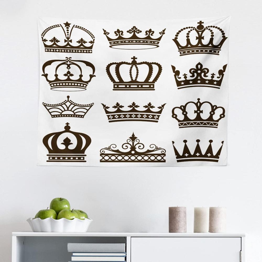 imageAmbesonne King Tapestry Royalty Crowns Tiaras for Reign Queen Prince Cartoon Desgin Fabric Wall Hanging Decor for Bedroom Living Room Dorm 45 X 30 Dark Green Brown WhiteDark Green Brown White