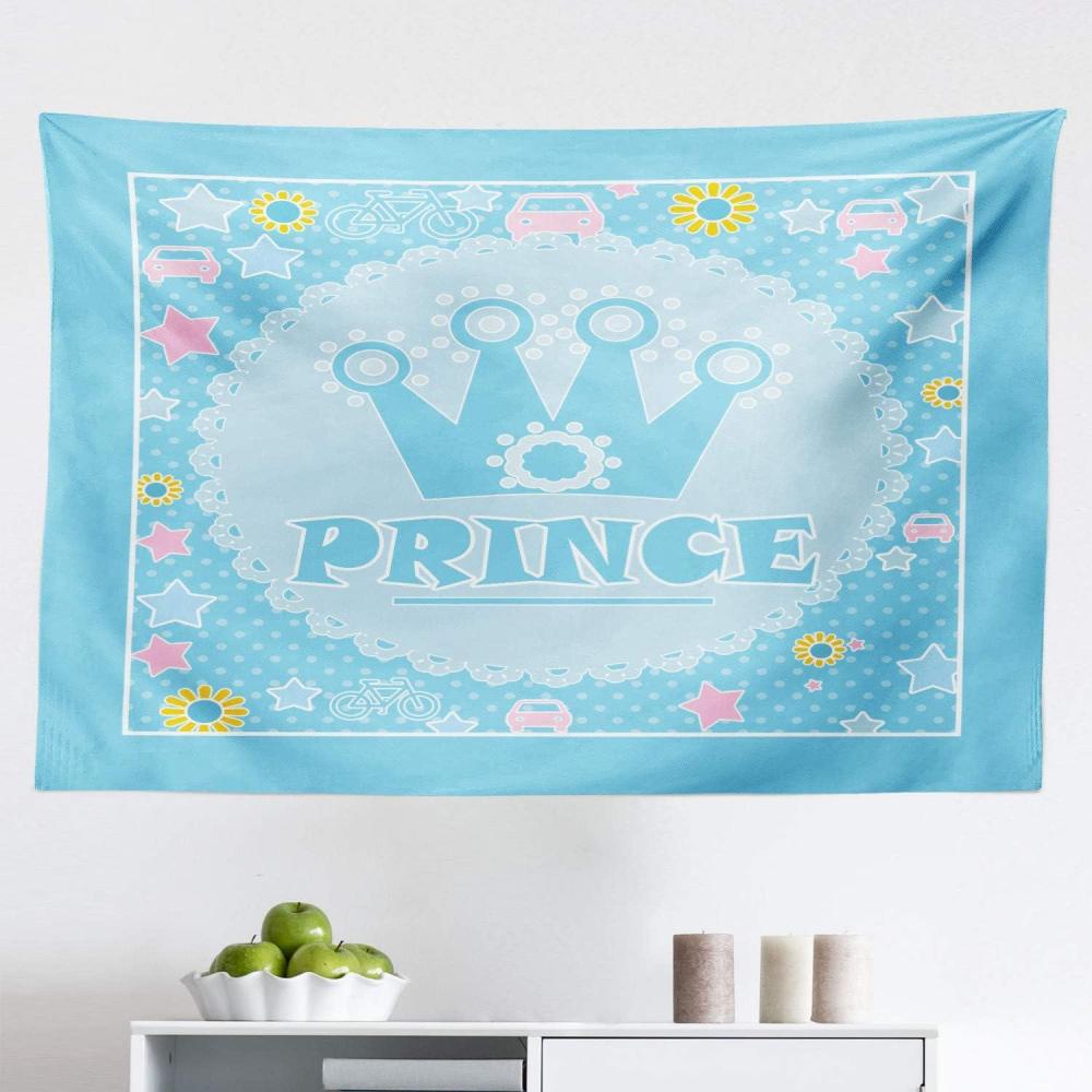 imageAmbesonne Party Tapestry Prince Calligraphy with a Crown Pictogram Cartoon Flower Car and Star Ornate Fabric Wall Hanging Decor for Bedroom Living Room Dorm 28 X 23 Multicolor45L x 30W