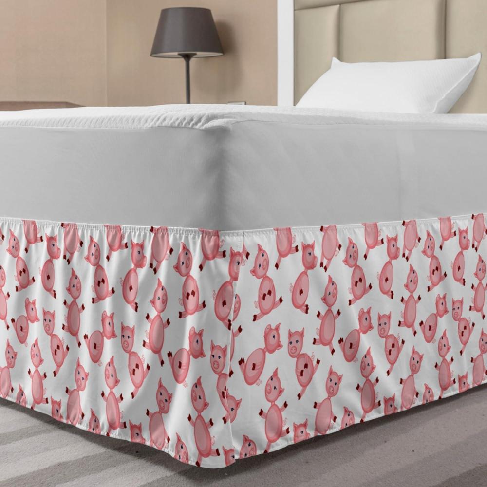 imageAmbesonne Pig Bed Skirt Cartoon Sitting and Smiling Pigs Pattern Farmer Domestic Animal Concept Elastic Bedskirt Dust Ruffle Wrap Around for Bedding Decor TwinTwin XL Pale Pink White