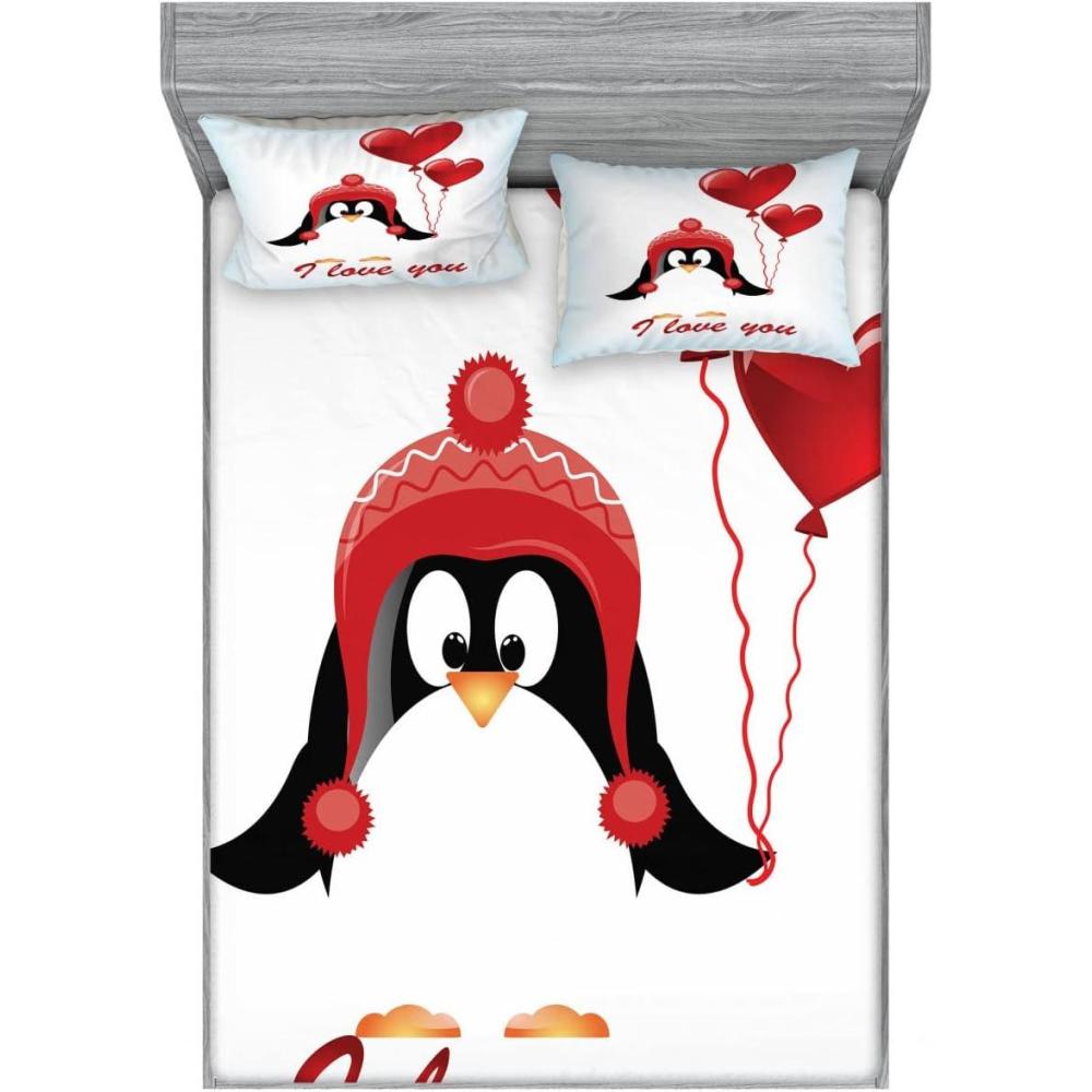imageAmbesonne Valentine 2 Pack Fitted Sheet amp Pillow Sham Set Balloons I Love You 4 Pcs Bedding Decor Package Contains 2 Full Size Fitted Sheets amp 4 Pillow Covers Pale Blue Black Red