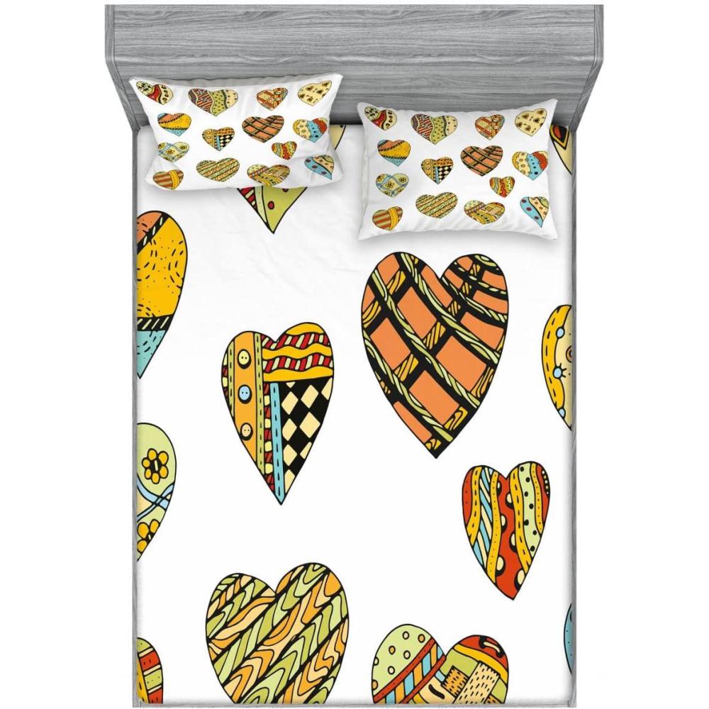 imageAmbesonne Valentine 2 Pack Fitted Sheet amp Pillow Sham Set Heart Shapes Pattern 4 Pcs Bedding Decor Package Contains 2 Full Size Fitted Sheets amp 4 Pillow Covers MulticolorMulticolor