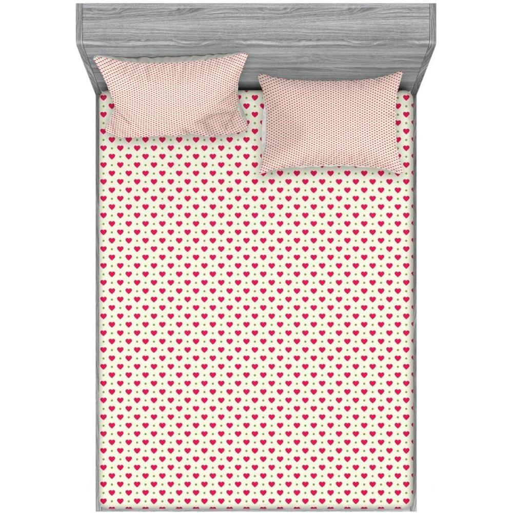 imageAmbesonne Valentines Day 2 Pack Fitted Sheet amp Pillow Sham Set Romance Hearts Dots 4 Pcs Bedding Decor Package Contains 2 Full Size Fitted Sheets amp 4 Pillow Covers Eggshell Magenta and Green