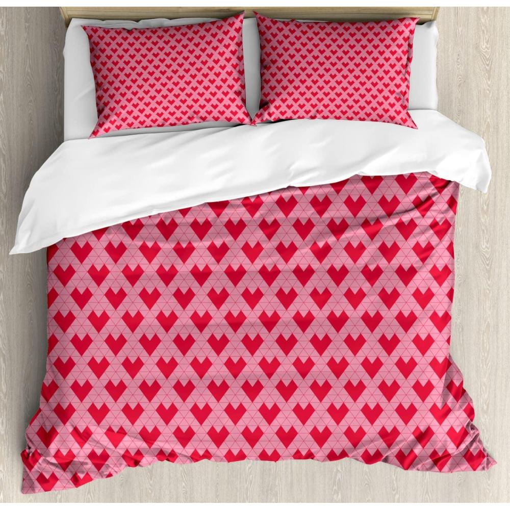 imageAmbesonne Valentines Day Duvet Cover Sets Illustration of Monochrome Triangles Forming Romantic Hearts Bedding Set with 2 Duvet Covers amp 4 Pillowcases 2 Pack Queen Size Dark Pink and Pale Pink