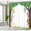 Ambesonne Cartoon Shower Curtain, Big Trees and Friendly Jungle Savannah Animals Wilderness Tropical Wildlife, Cloth Fabric Bathroom Decor Set with Hooks, 69″ W x 70″ L, Green Multicolor