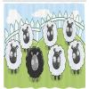 Ambesonne Cartoon Shower Curtain, Composition of Farm Animals Dark Color Sheep Surrounded by White Sheep Pattern, Cloth Fabric Bathroom Decor Set with Hooks, 69″ W x 70″ L, Green Pale Blue